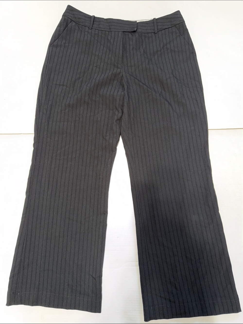 Worthington Stretch Black Pinstripe Wide-Leg Trousers
